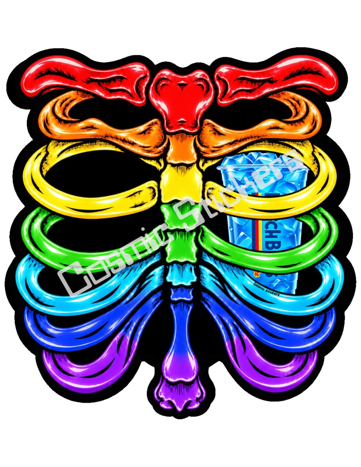 Fan Made Dutch Bros Rainbow Skeleton - Blue Iced Drink Sticker