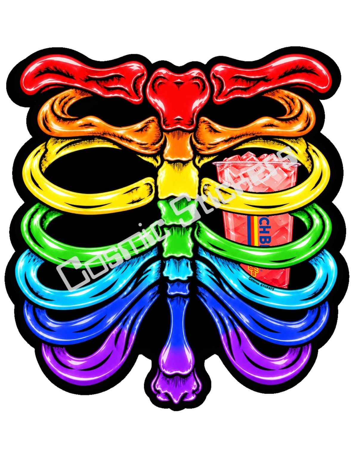 Fan Made Dutch Bros Rainbow Skeleton - Coral Iced Drink Sticker