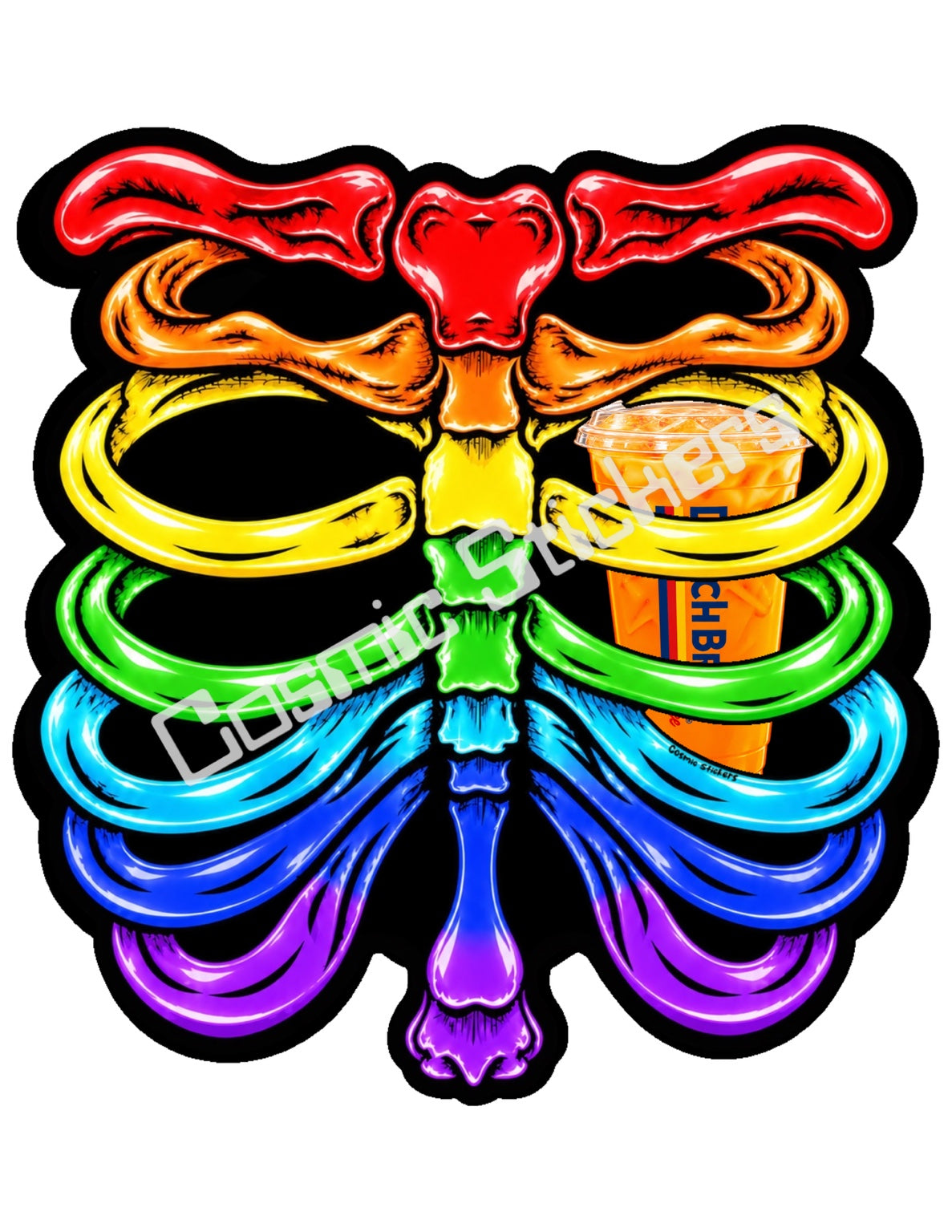 Fan Made Dutch Bros Rainbow Skeleton - Orange Iced Drink Sticker