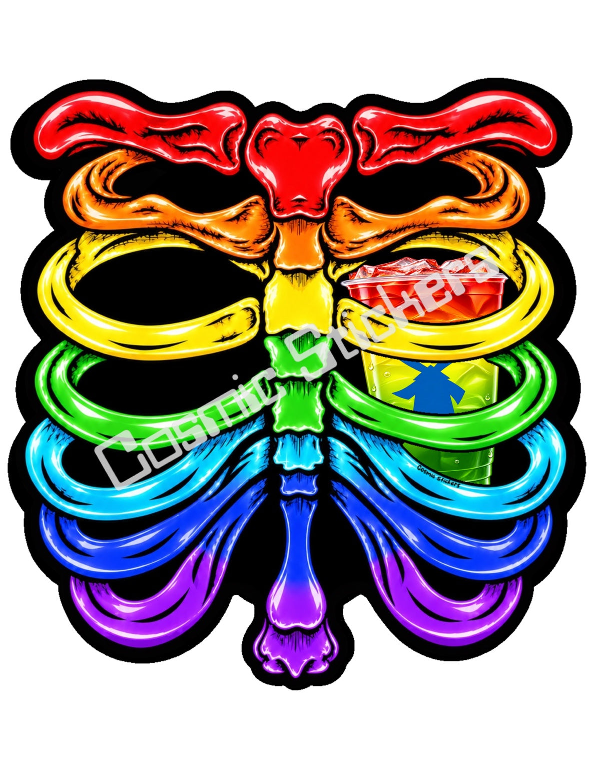 Fan Made Dutch Bros Rainbow Skeleton - Rainbow Iced Drink Sticker