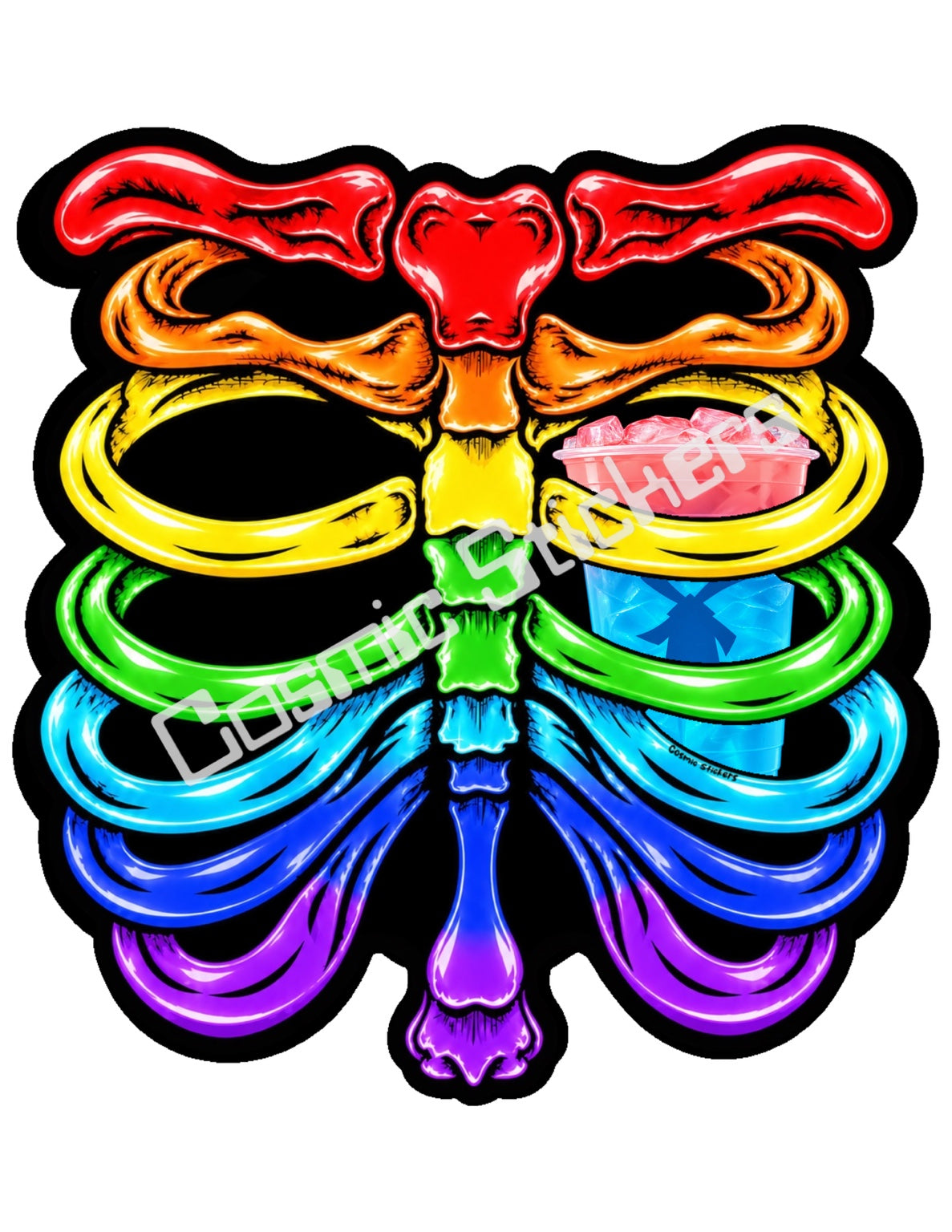 Fan Made Dutch Bros Rainbow Skeleton - Pink & Blue Iced Drink Sticker