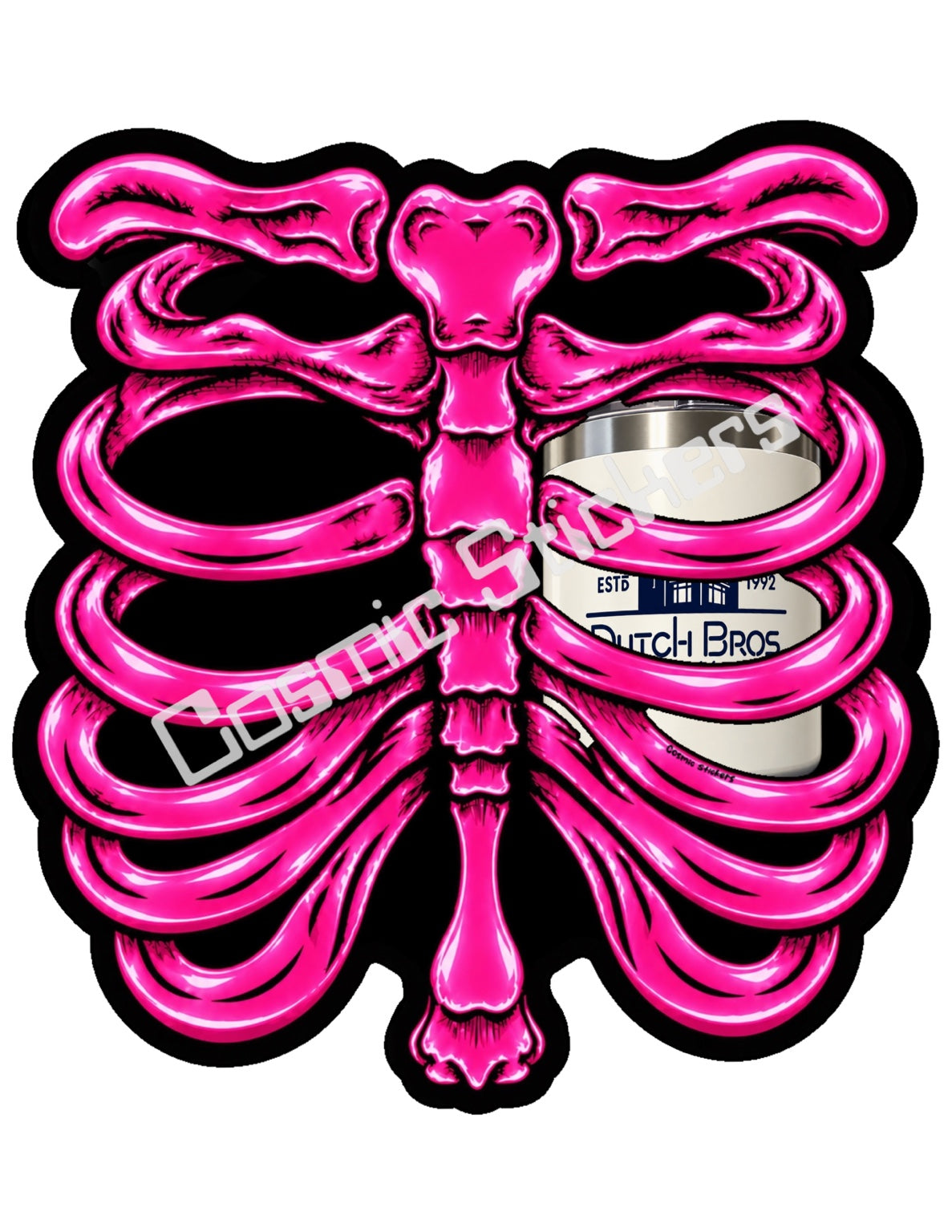 Fan Made Dutch Bros Hot Pink Skeleton - Cream Travel Tumbler Sticker