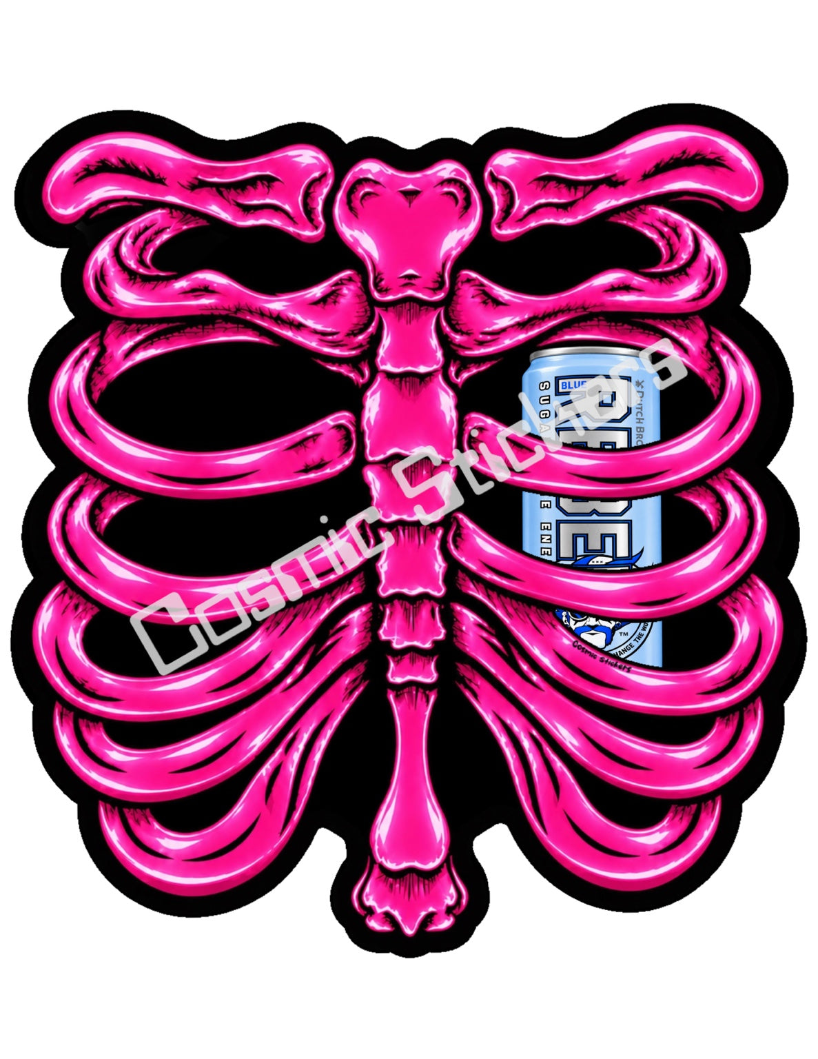 Fan Made Dutch Bros Hot Pink Skeleton - Sugar Free Rebel Can Sticker