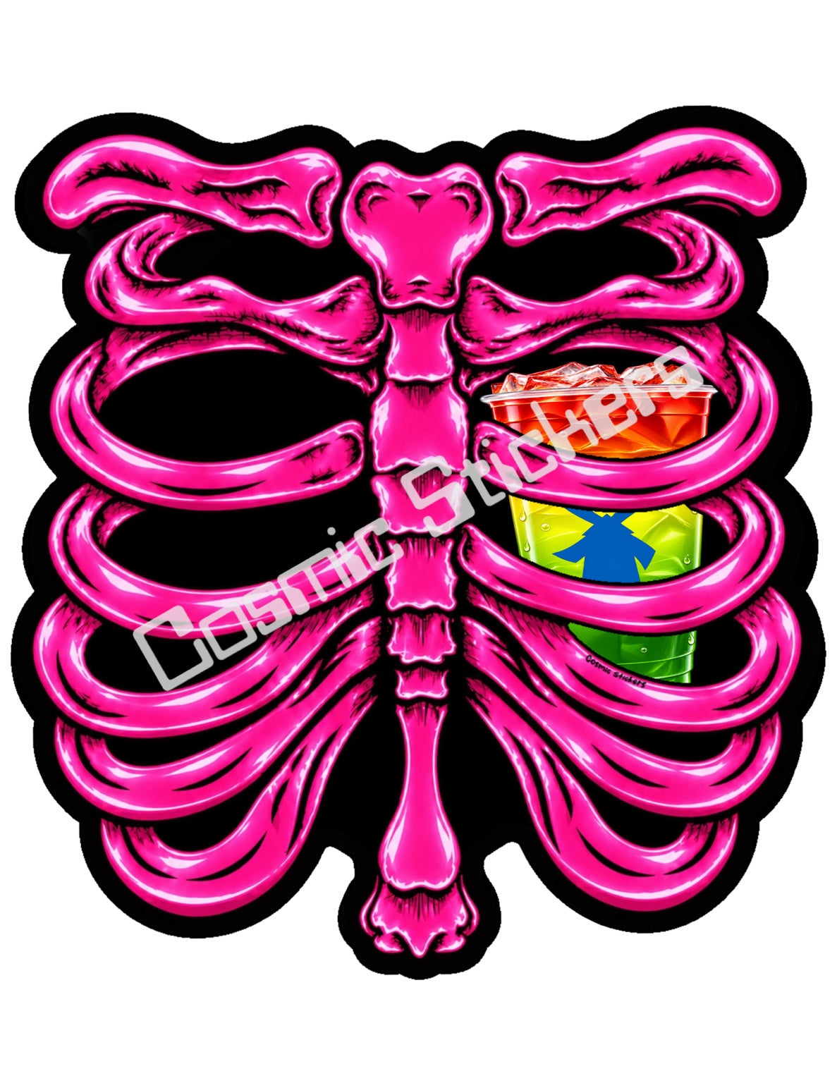 Fan Made Dutch Bros Hot Pink Skeleton - Rainbow Iced Drink Sticker