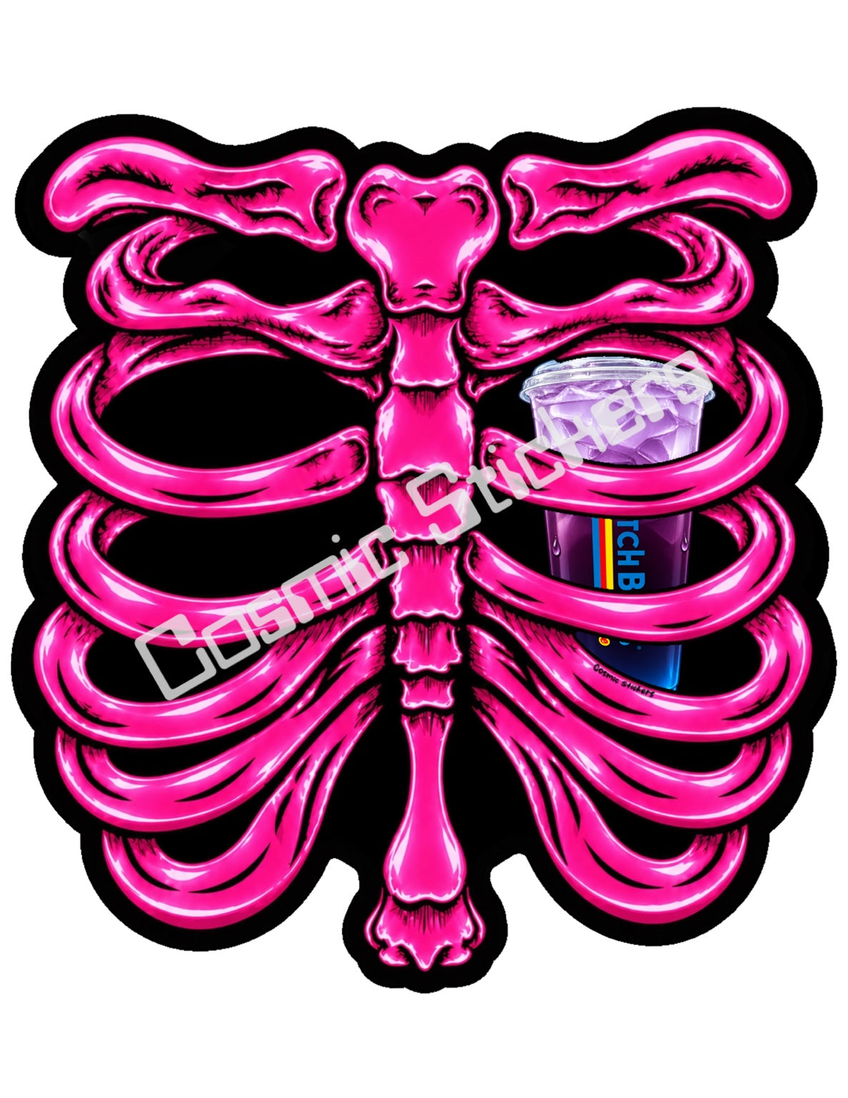 Fan Made Dutch Bros Hot Pink Skeleton - Purple Iced Drink Sticker