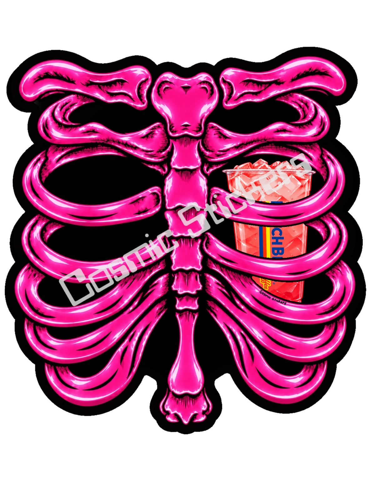Fan Made Dutch Bros Hot Pink Skeleton - Coral Iced Drink Sticker