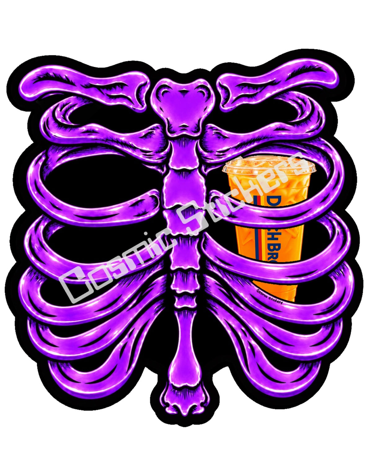 Fan Made Dutch Bros Purple Skeleton - Orange Iced Drink Sticker