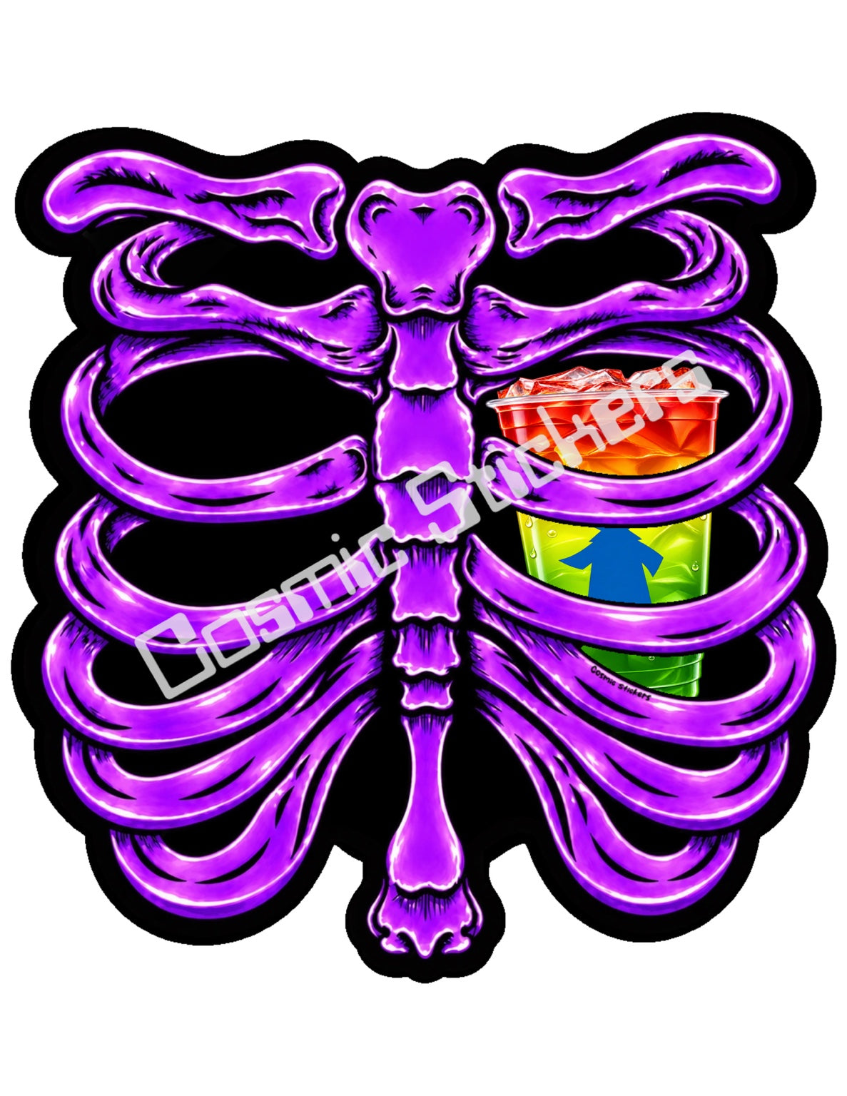 Fan Made Dutch Bros Purple Skeleton - Rainbow Iced Drink Sticker