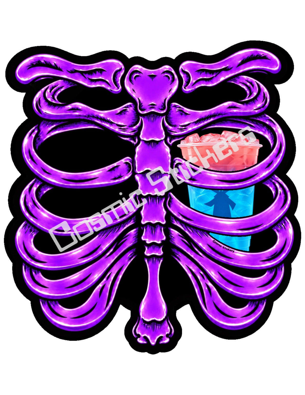 Fan Made Dutch Bros Purple Skeleton - Pink & Blue Iced Drink Sticker