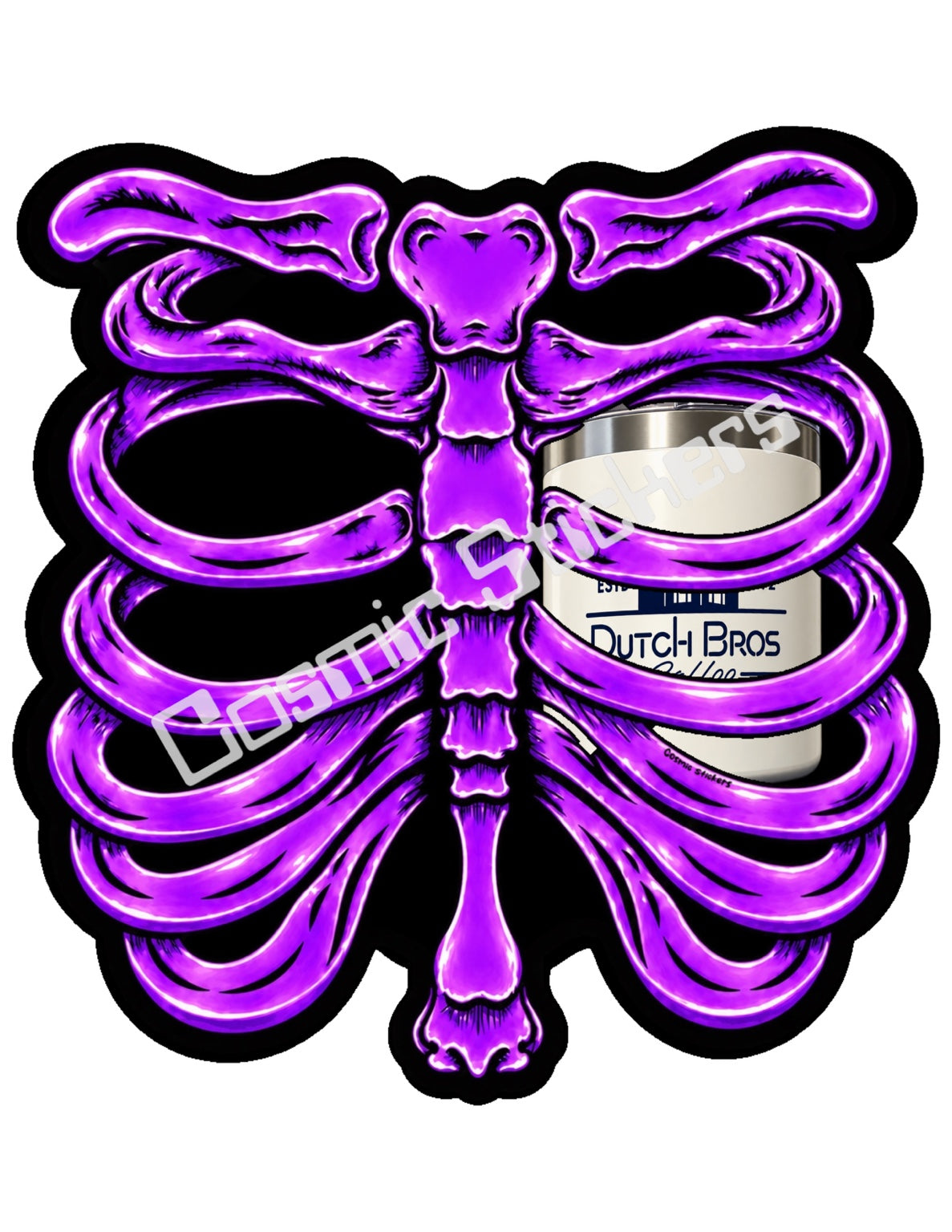 Fan Made Dutch Bros Purple Skeleton - Cream Travel Tumbler Sticker