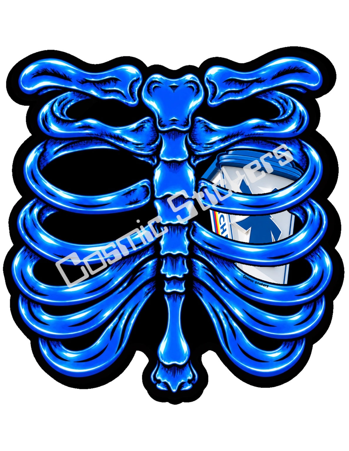 Fan Made Dutch Bros Blue Skeleton - Windmill Hot Cup Sticker