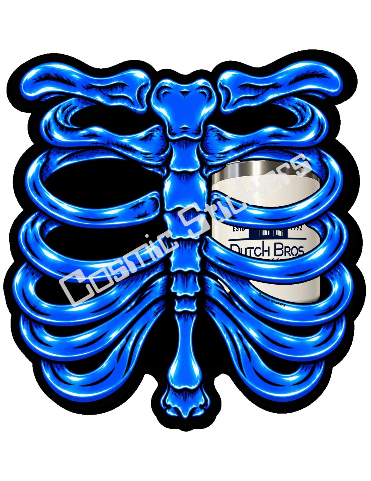 Fan Made Dutch Bros Blue Skeleton - Cream Travel Tumbler Sticker