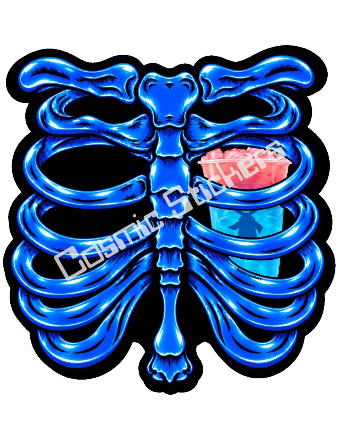 Fan Made Dutch Bros Blue Skeleton - Pink & Blue Iced Drink Sticker