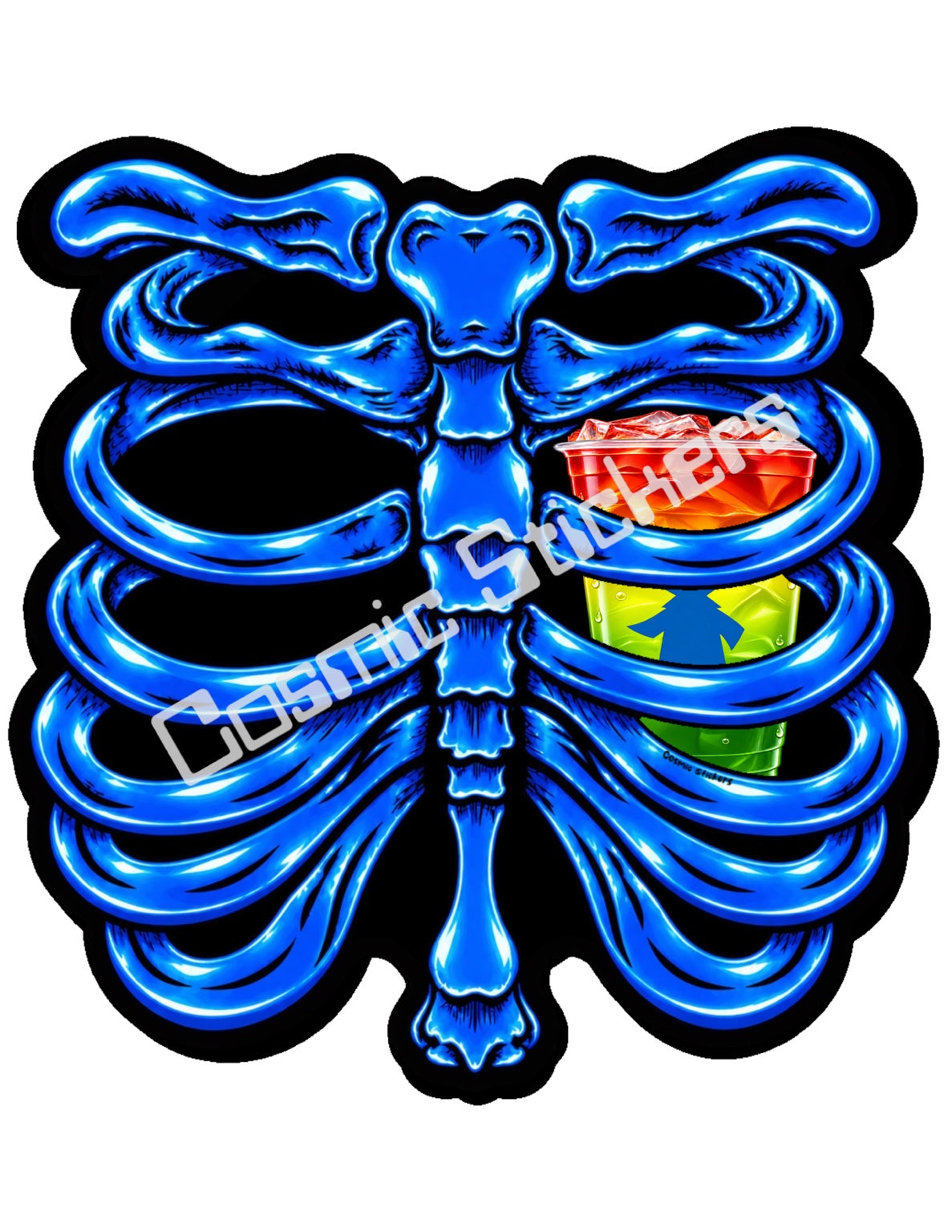 Fan Made Dutch Bros Blue Skeleton - Rainbow Iced Drink Sticker