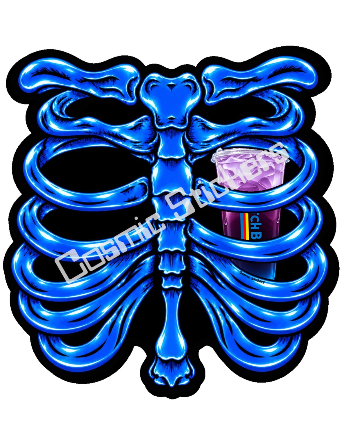 Fan Made Dutch Bros Blue Skeleton - Purple Iced Drink Sticker