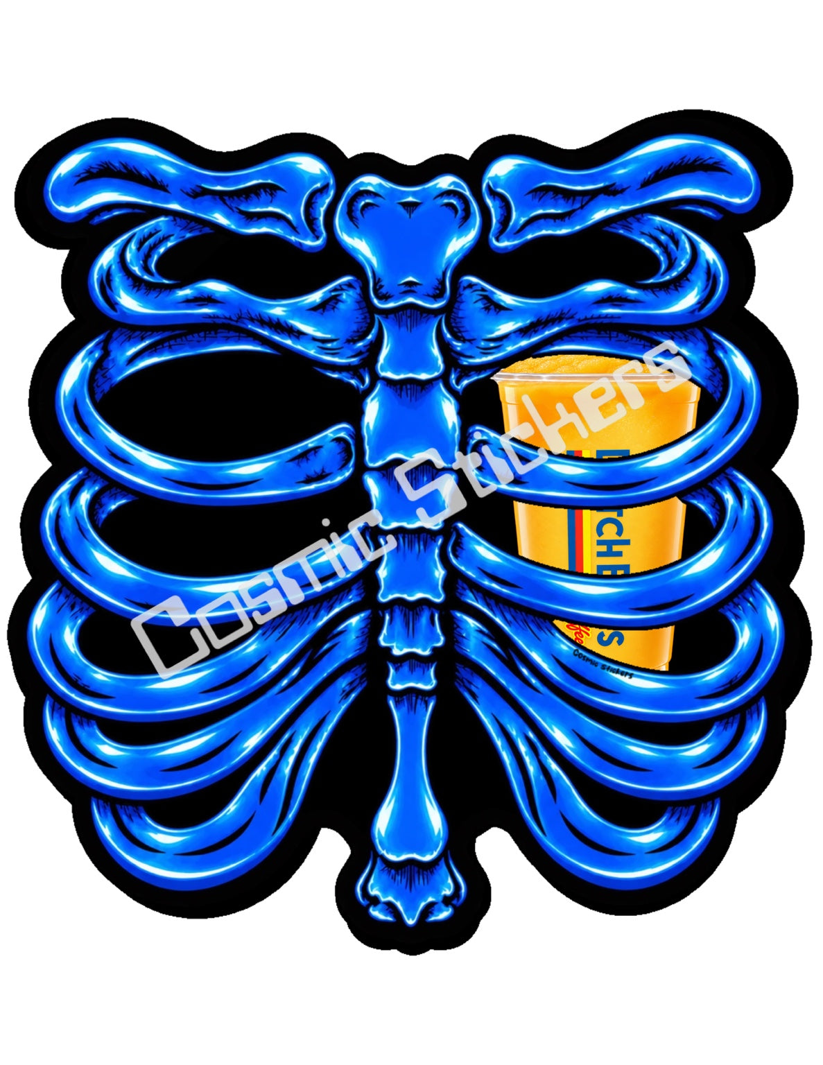 Fan Made Dutch Bros Blue Skeleton - Orange Blended Drink Sticker