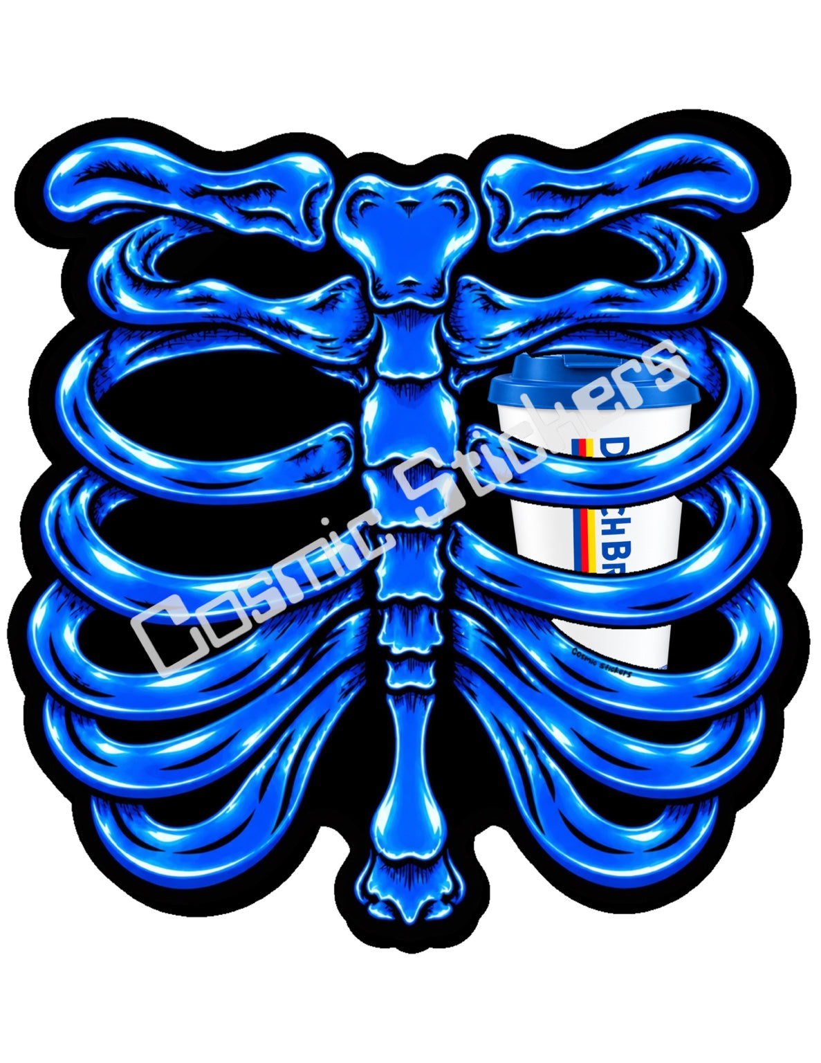 Fan Made Dutch Bros Blue Skeleton - Classic Hot Coffee Sticker