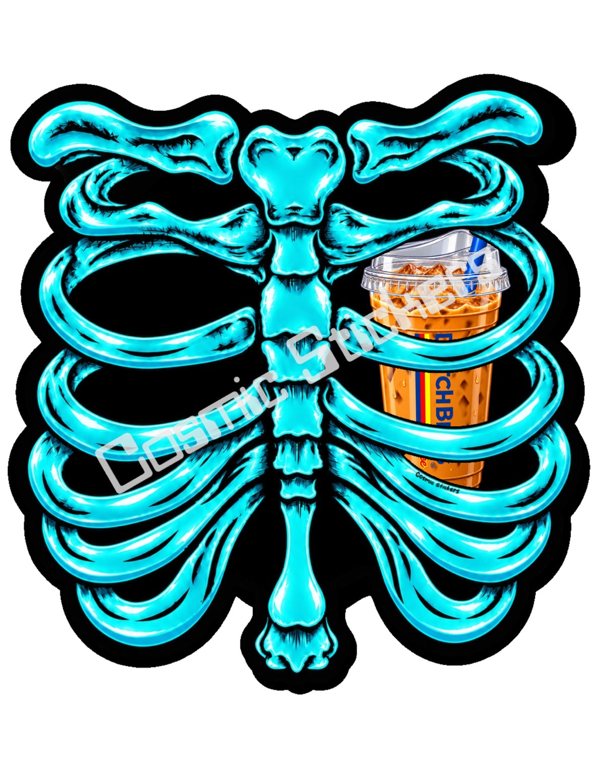Fan Made Dutch Bros Turquoise Skeleton - Iced Coffee Sticker