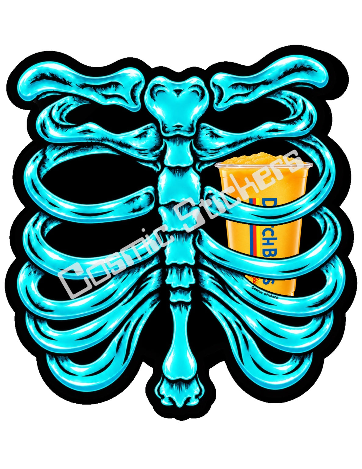 Fan Made Dutch Bros Turquoise Skeleton - Orange Blended Drink Sticker