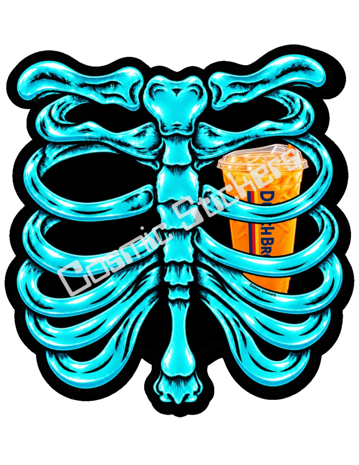 Fan Made Dutch Bros Turquoise Skeleton - Orange Iced Drink Sticker