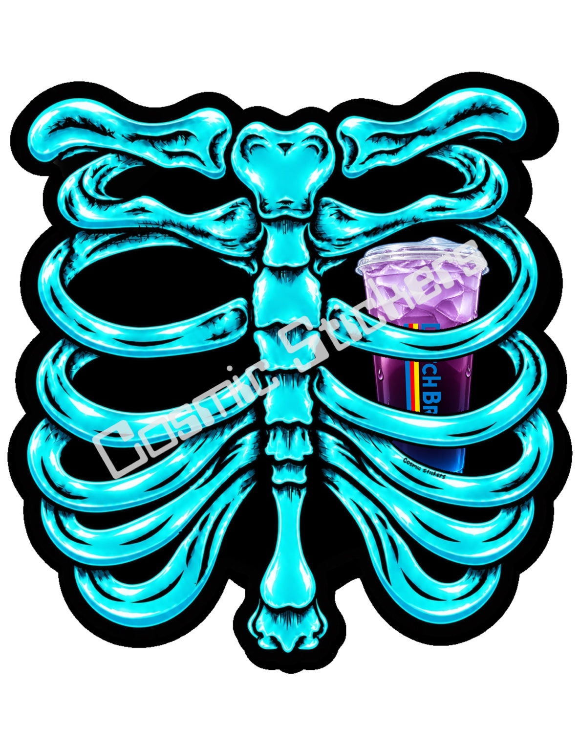 Fan Made Dutch Bros Turquoise Skeleton - Purple Iced Drink Sticker