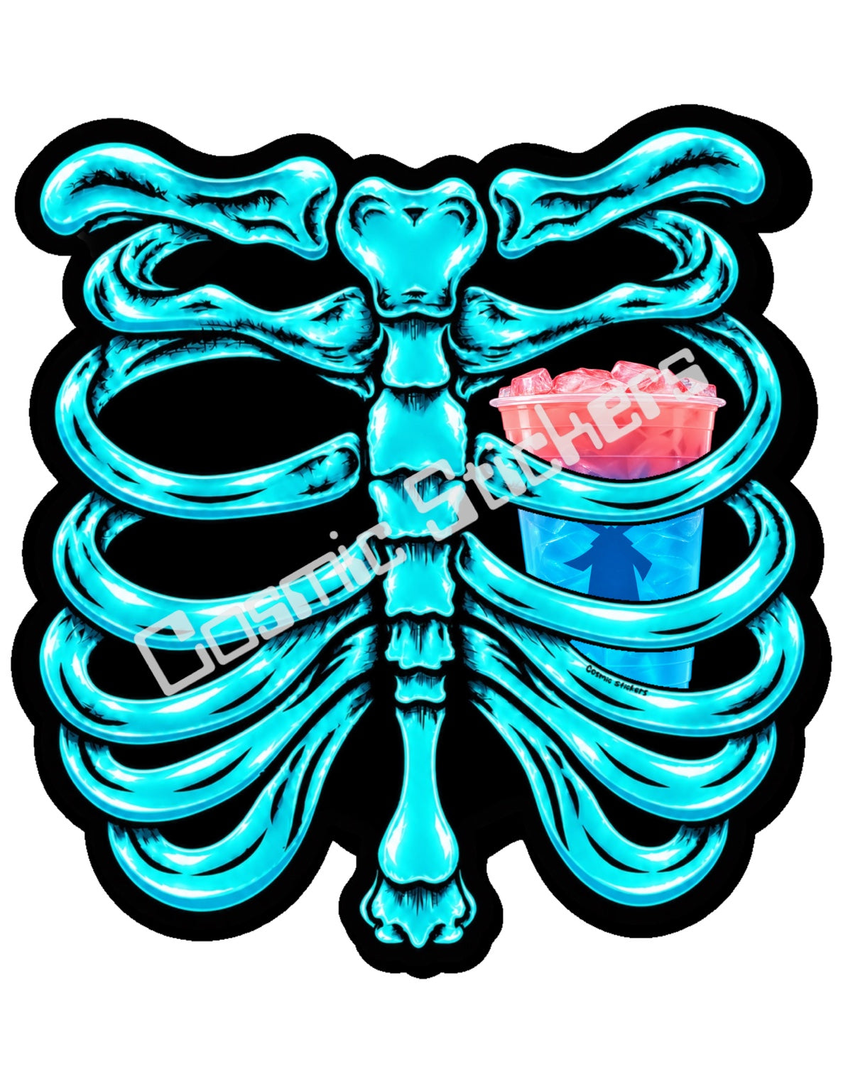 Fan Made Dutch Bros Turquoise Skeleton - Pink & Blue Iced Drink Sticker