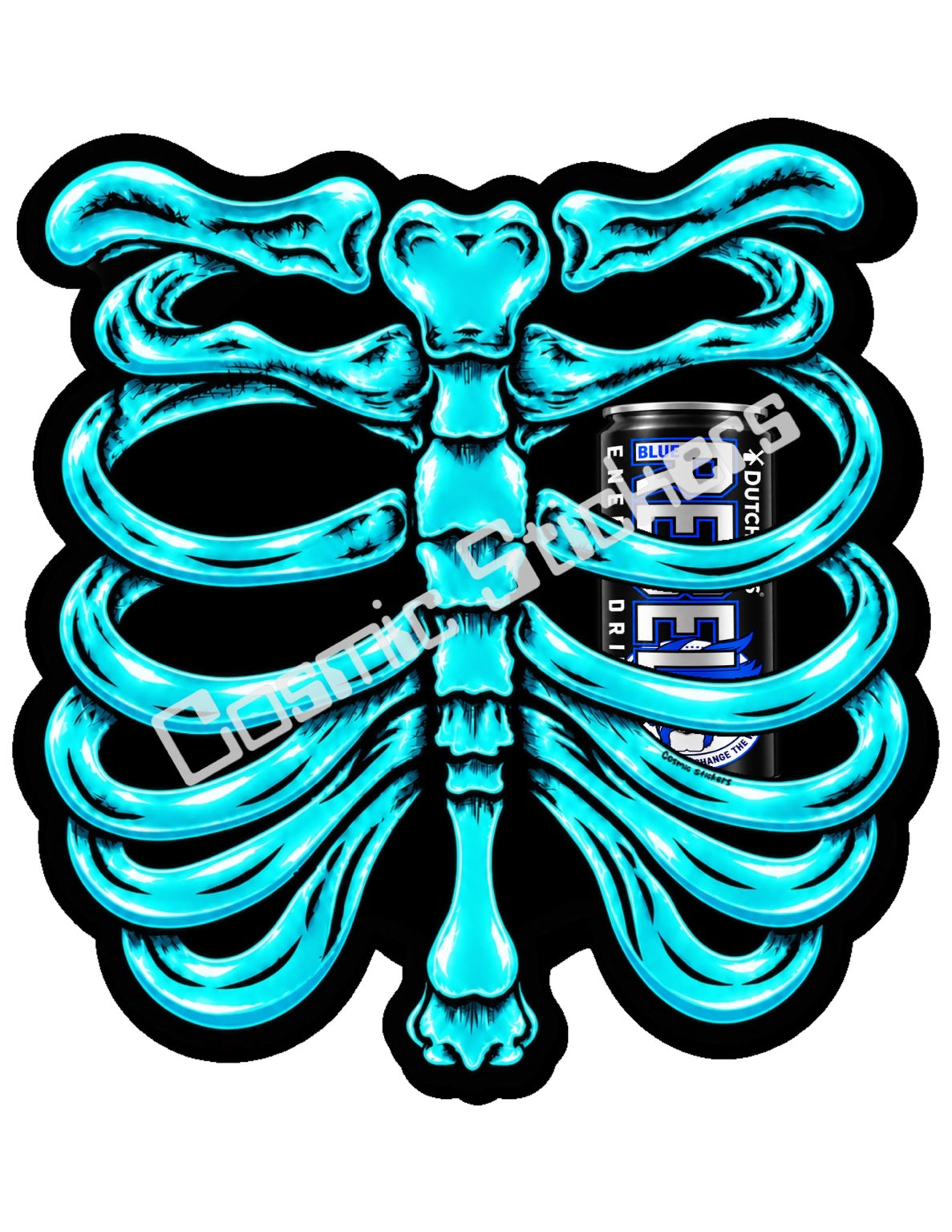 Fan Made Dutch Bros Turquoise Skeleton - Black Rebel Can Sticker