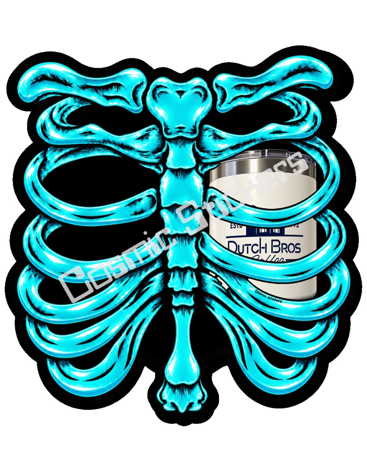 Fan Made Dutch Bros Turquoise Skeleton - Cream Travel Tumbler Sticker