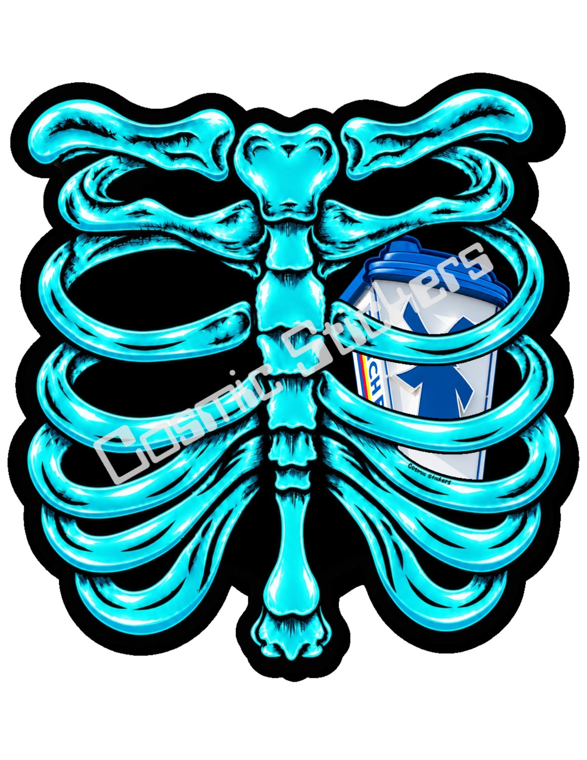 Fan Made Dutch Bros Turquoise Skeleton - Windmill Hot Cup Sticker