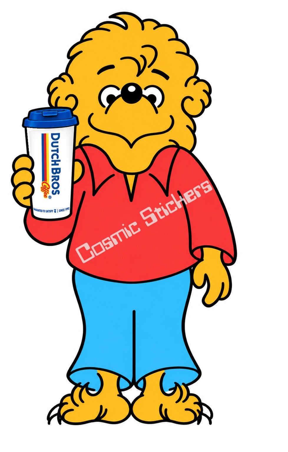 Fan-made Berenstain Bears Brother Bear holding a Dutch Bros hot coffee