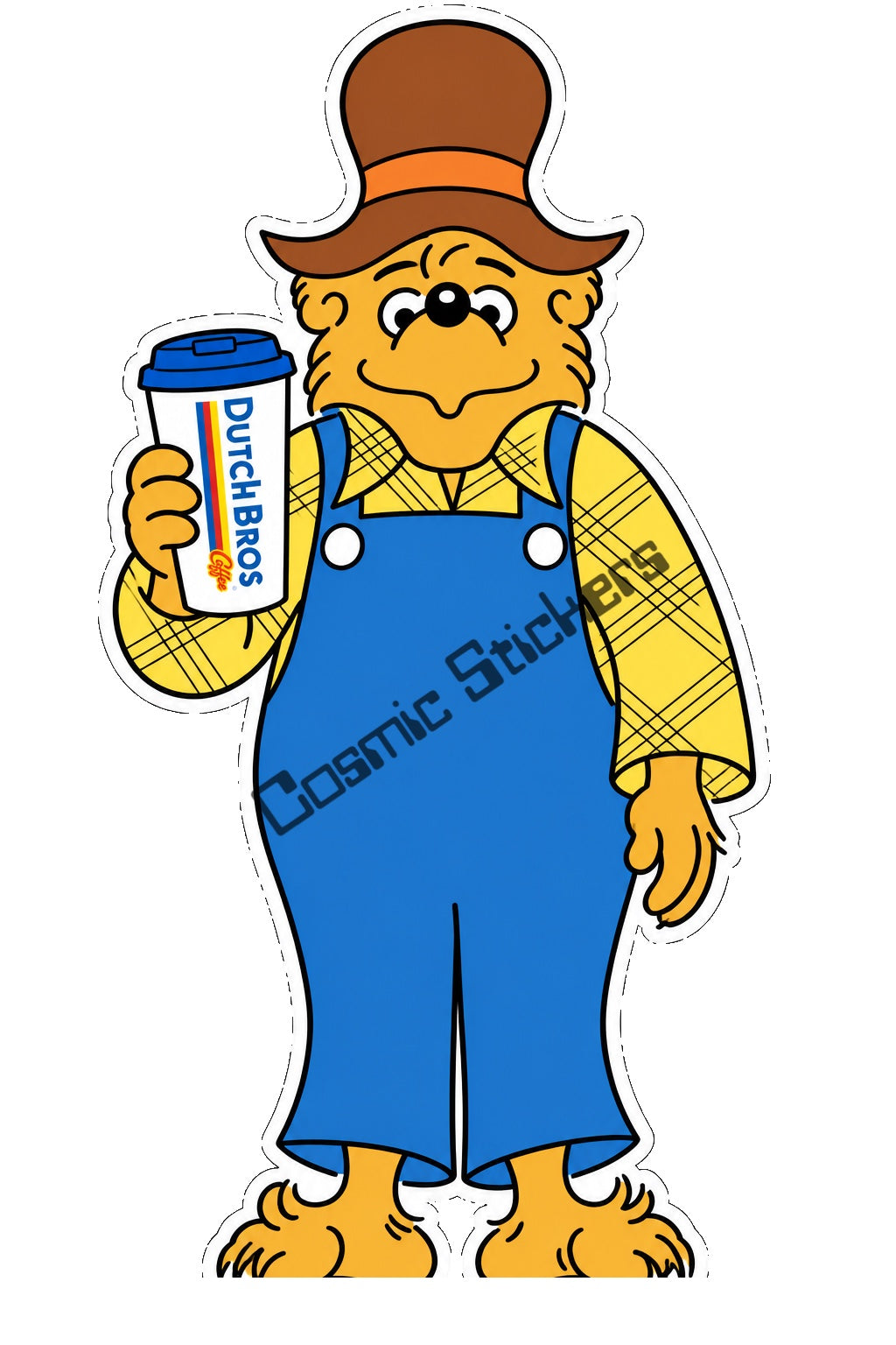 Fan-made Berenstain Bears Papa Bear holding a Dutch Bros hot coffee