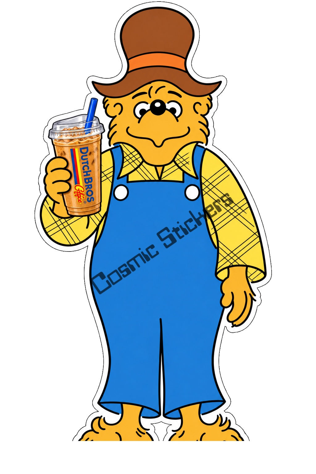 Fan-made Berenstain Bears Papa Bear holding a Dutch Bros iced coffee