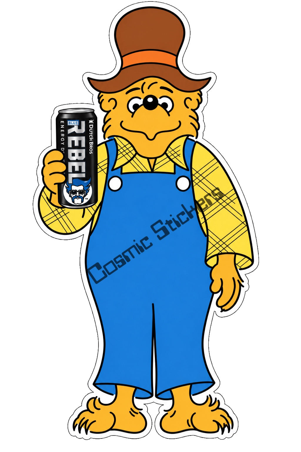 Fan-made Berenstain Bears Papa Bear holding a regular Dutch Bros Rebel can