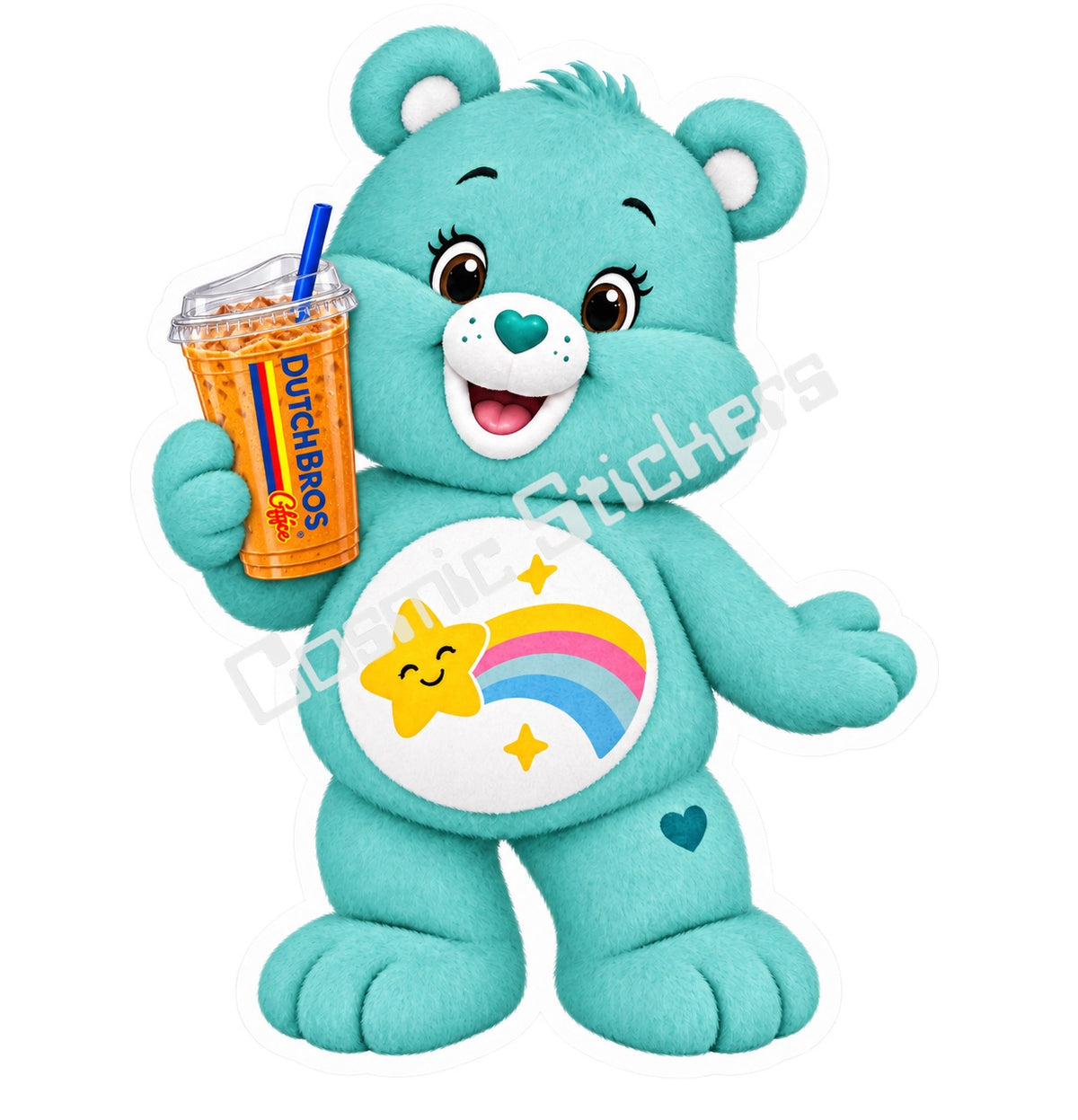 Fan-made Wish Bear iced coffee vinyl sticker by Cosmic Stickers