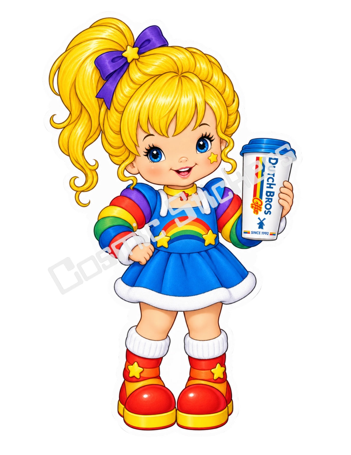 Fan-made Rainbow Brite hot coffee vinyl sticker by Cosmic Stickers