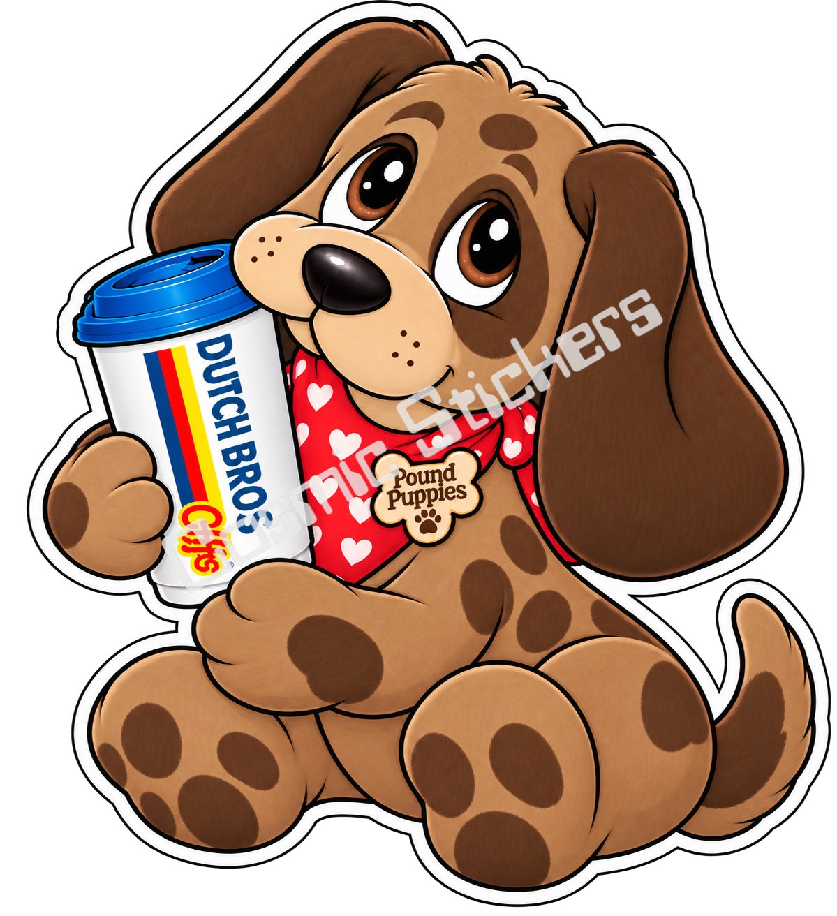 Fan-made Pound Puppies solid dark brown hot coffee vinyl sticker by Cosmic Stickers