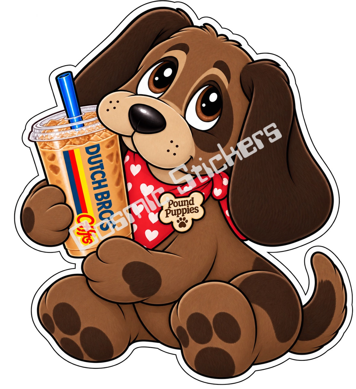 Fan-made Pound Puppies solid dark brown iced coffee vinyl sticker by Cosmic Stickers