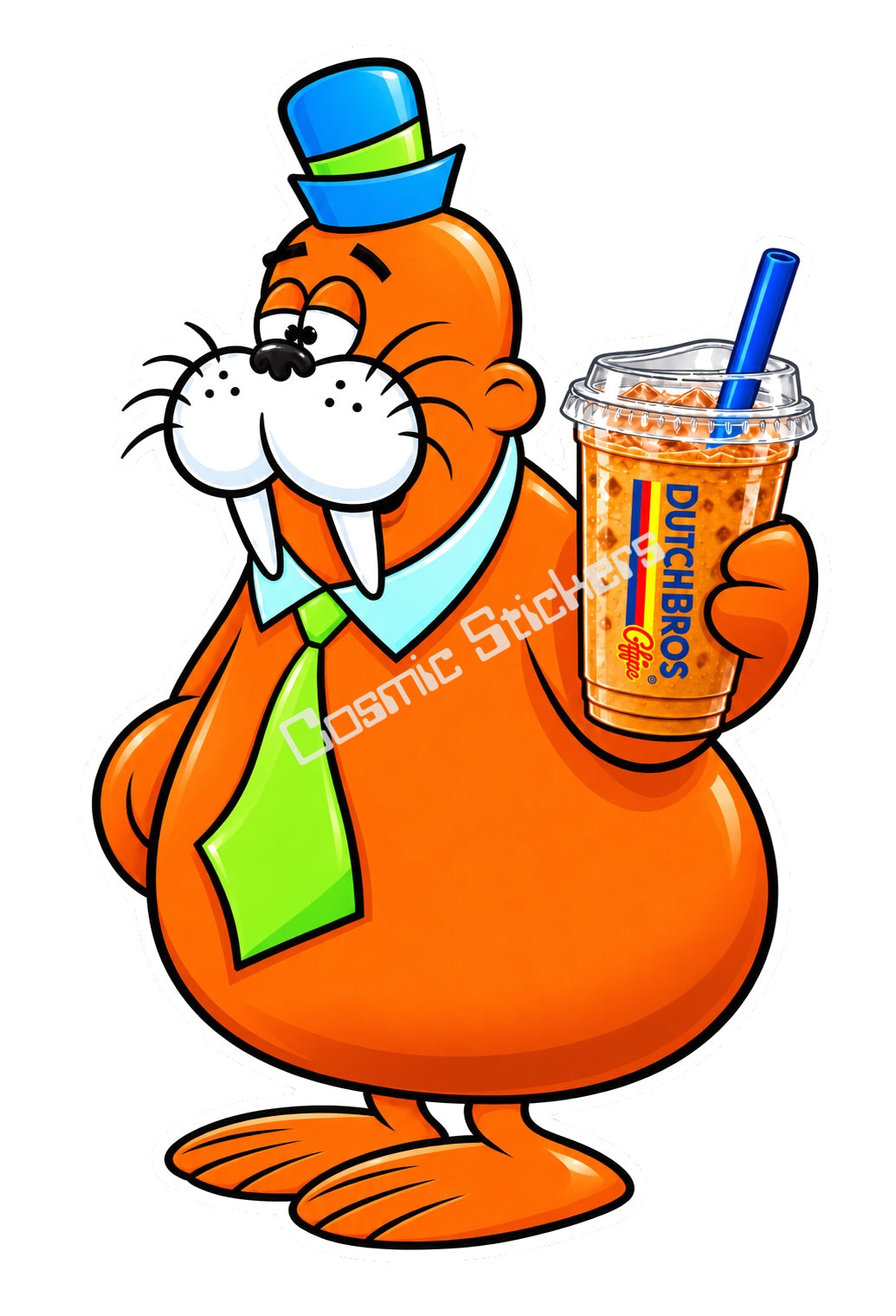 Fan-Made Orange Walrus Dutch Bros Iced Coffee Sticker