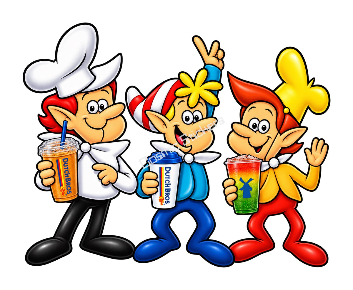 Fan-Made Snap, Crackle & Pop Dutch Bros Coffee Trio Sticker