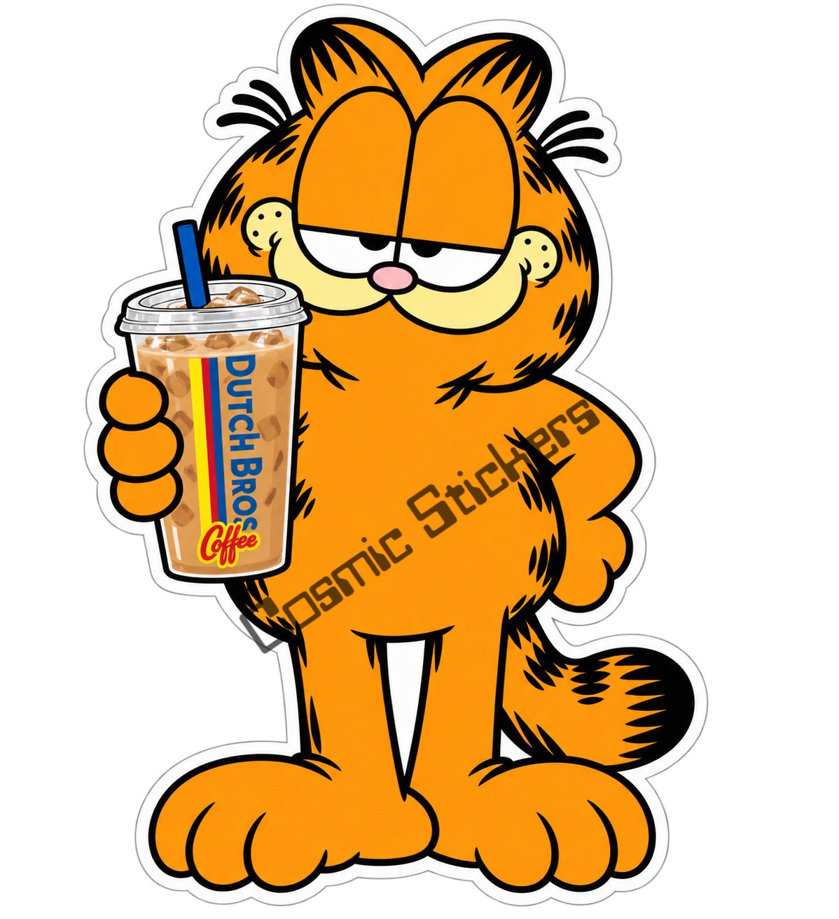 Fan-made Garfield iced coffee vinyl sticker by Cosmic Stickers