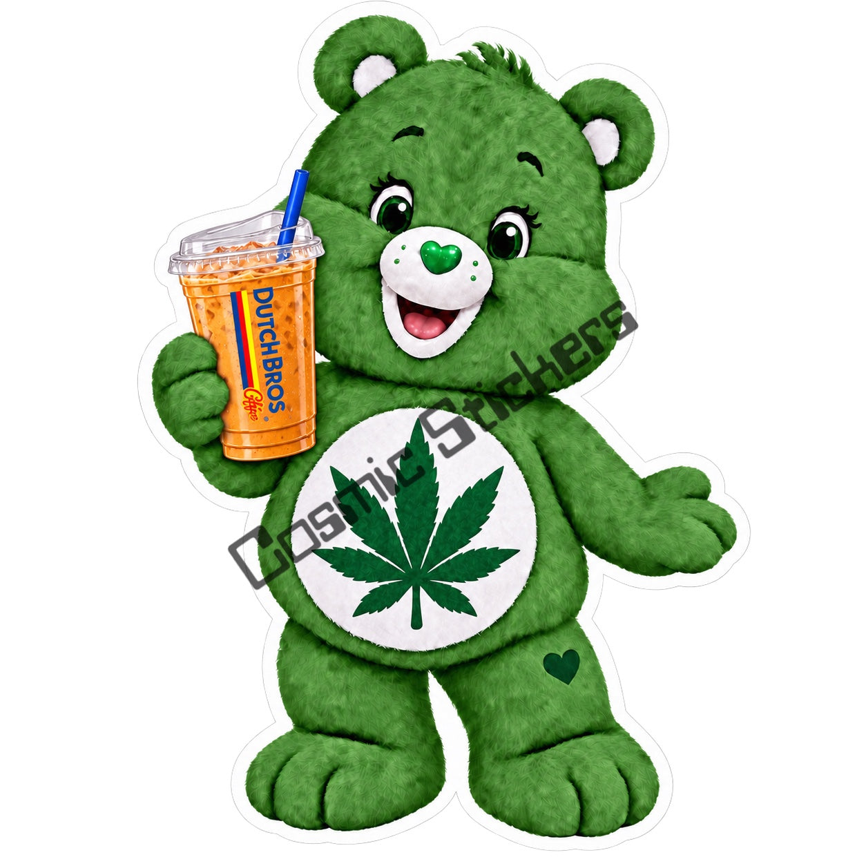 Fan-made Good Vibes Bear iced coffee vinyl sticker by Cosmic Stickers