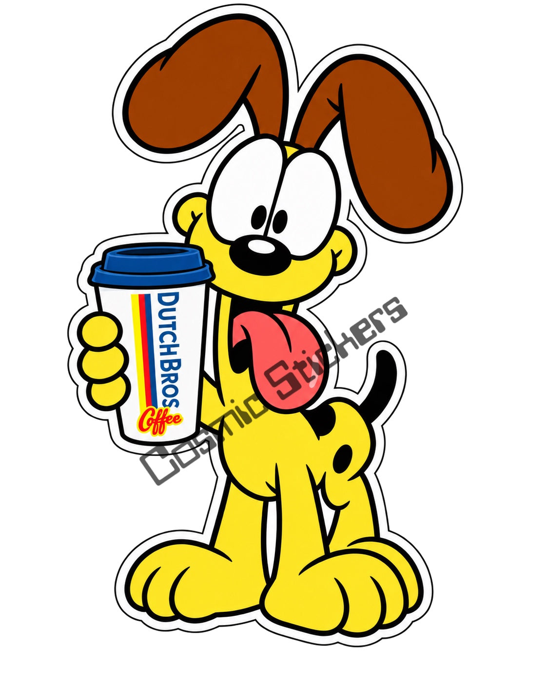 Fan-made Odie hot coffee vinyl sticker by Cosmic Stickers