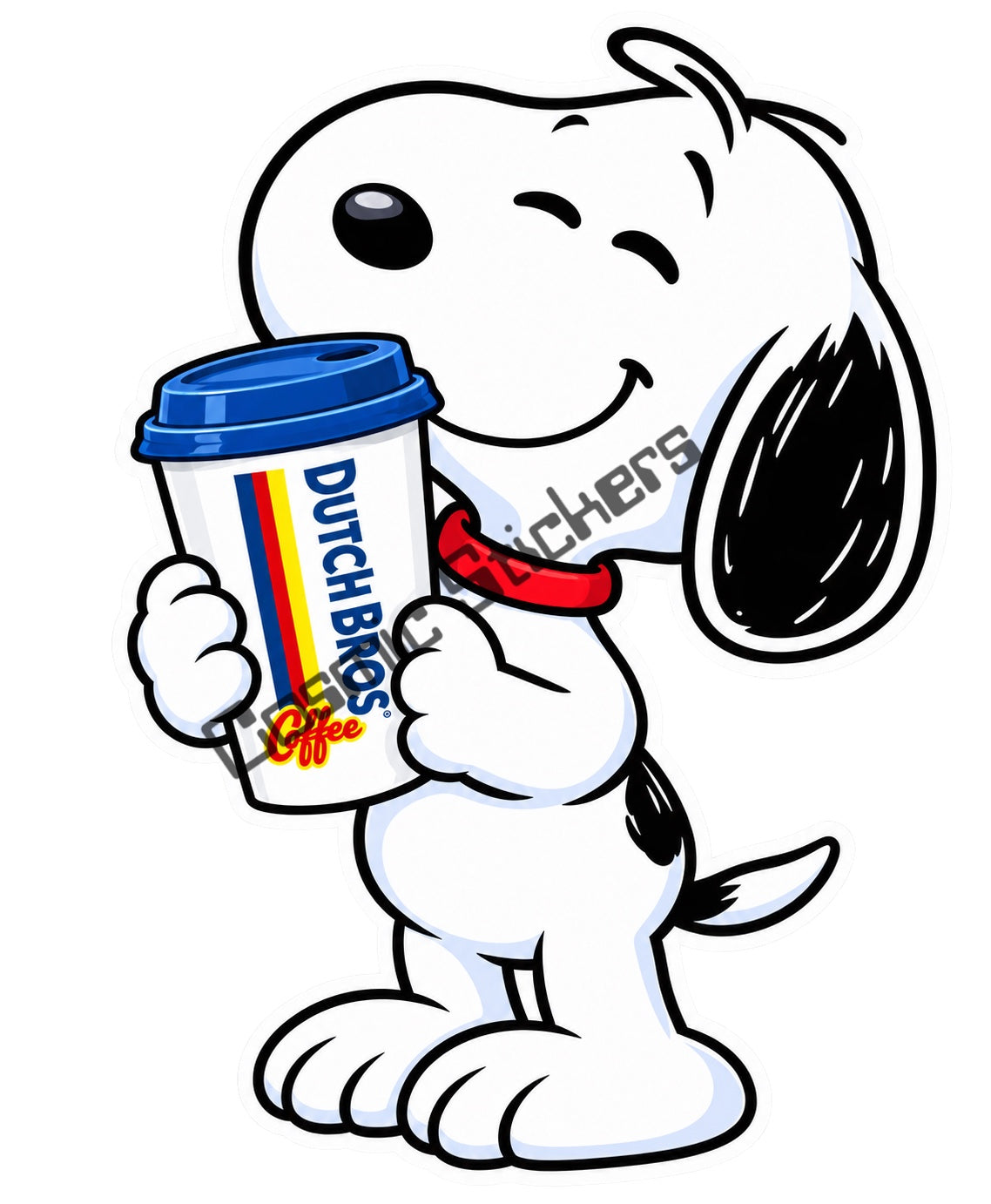Fan-made Snoopy hot coffee vinyl sticker by Cosmic Stickers