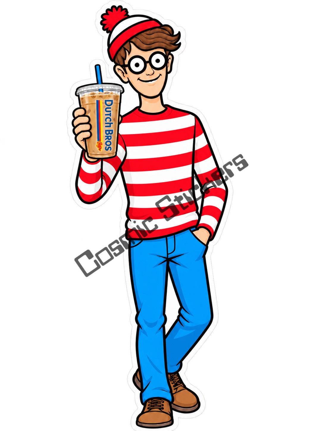 Fan-made Where's Waldo iced coffee vinyl sticker by Cosmic Stickers