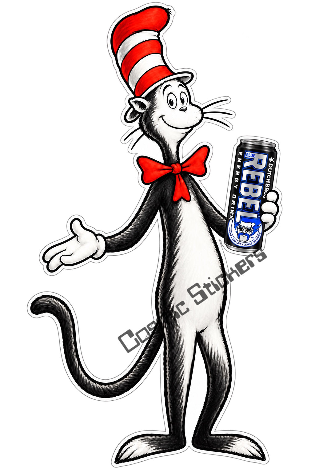 Fan Made Cat in the Hat Dutch Bros Blue Rebel Sticker watermarked