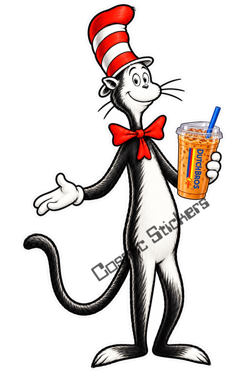 Fan Made Cat in the Hat Dutch Bros Iced Coffee Sticker watermarked