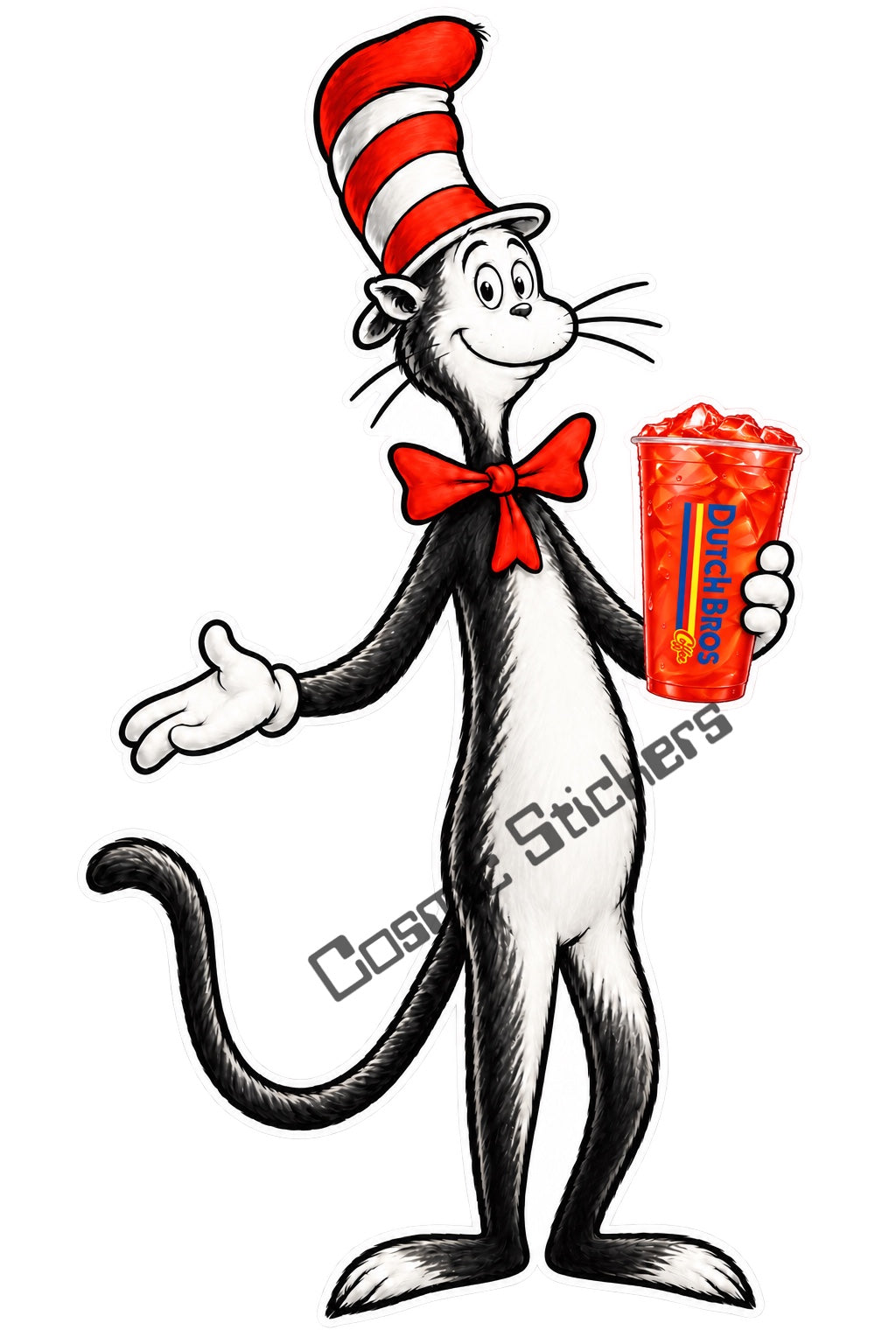 Fan Made Cat in the Hat Dutch Bros Red Iced Drink Sticker watermarked