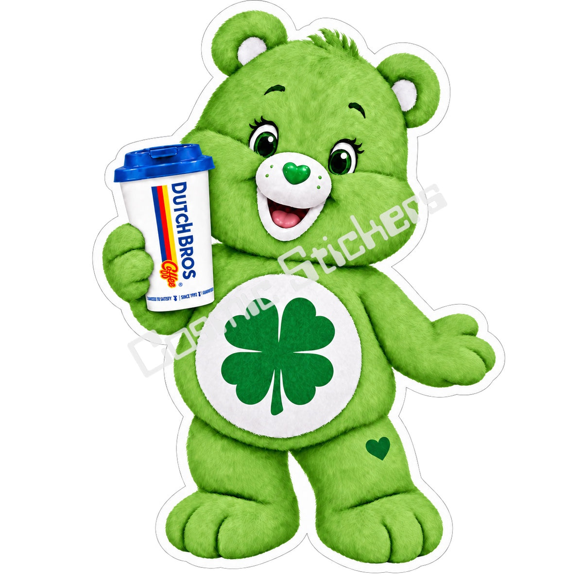 Fan-made Good Luck Bear hot coffee vinyl sticker from Caffeinated Classics