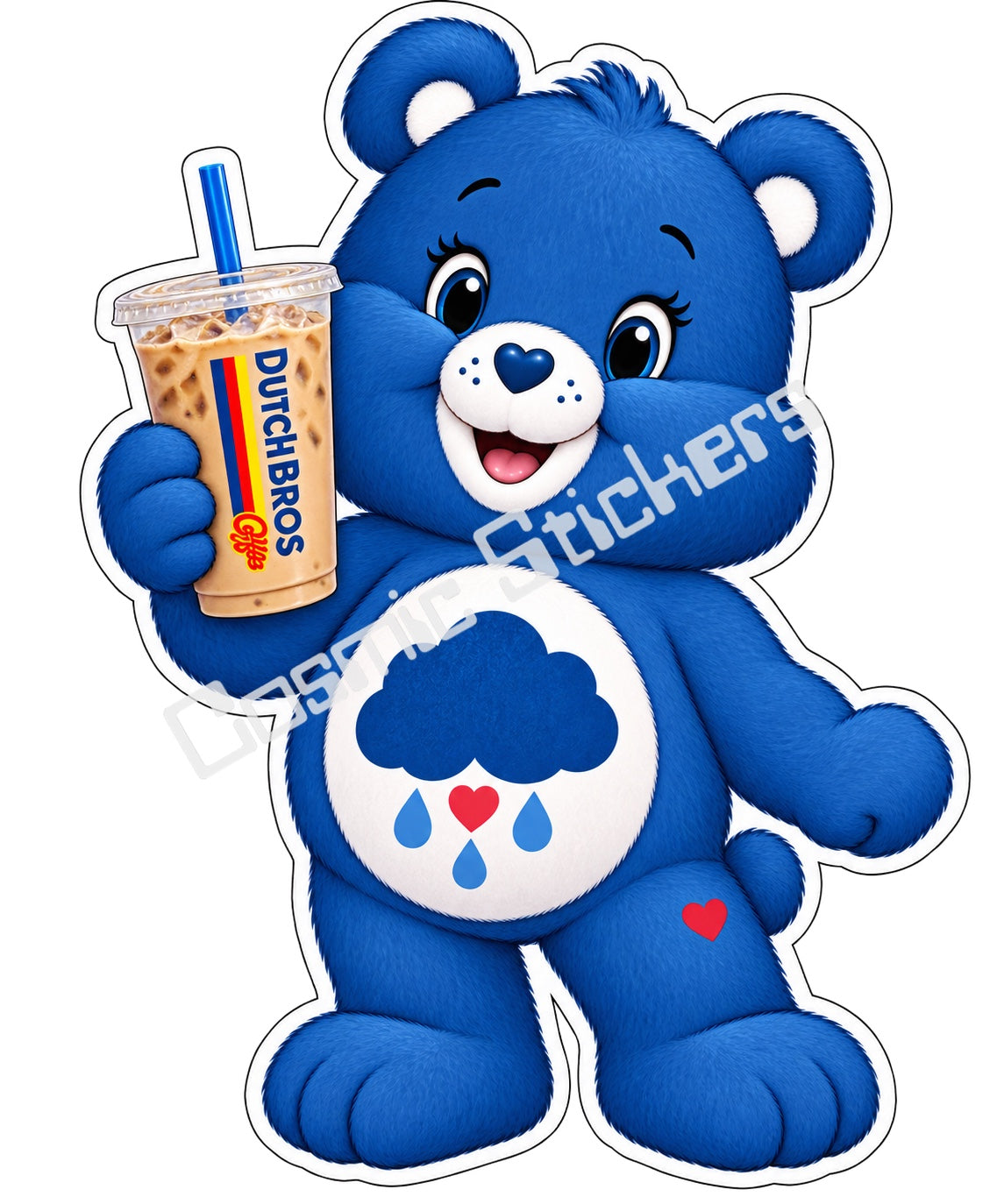 Fan-made Grumpy Bear iced coffee vinyl sticker from Caffeinated Classics