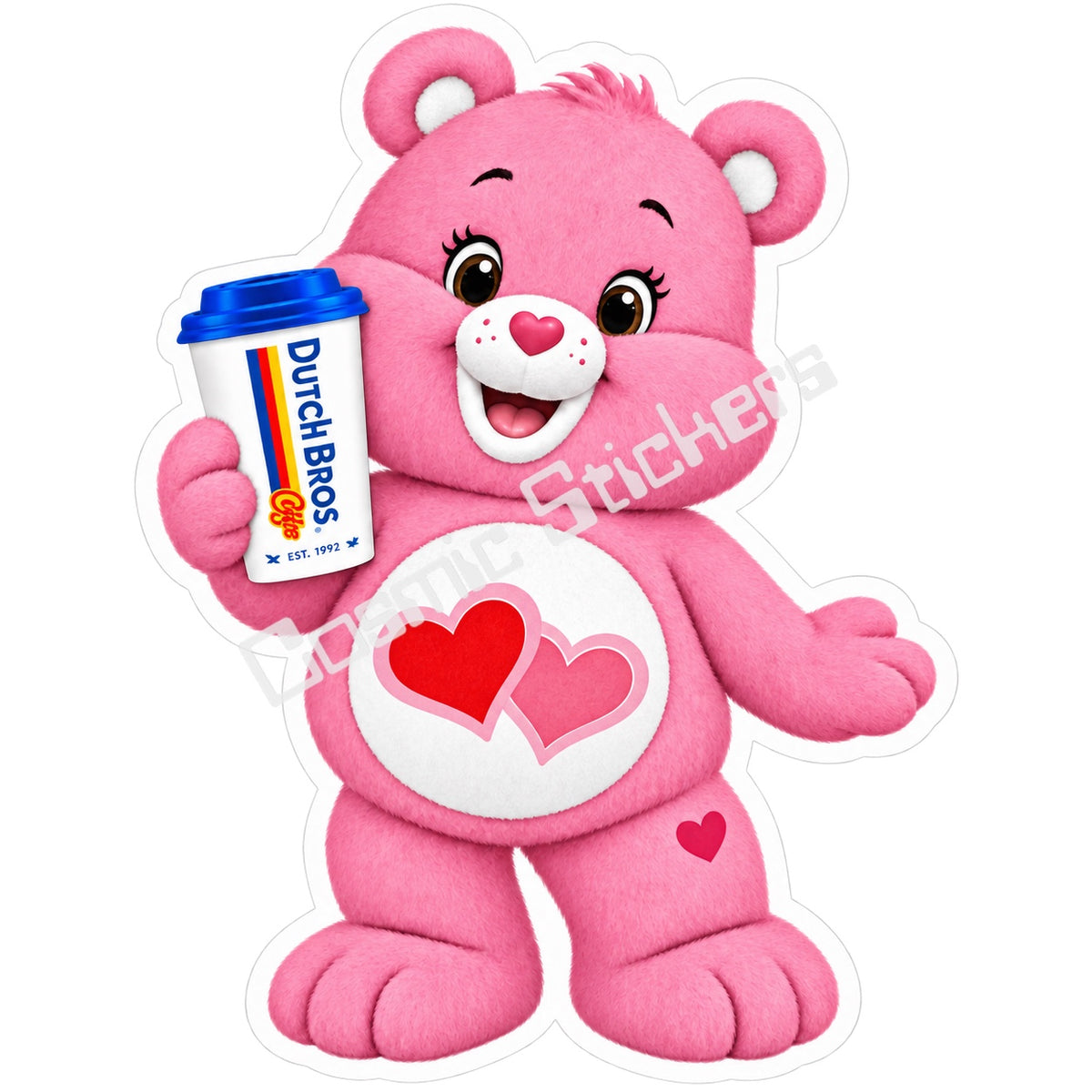 Fan-made Love-a-Lot Bear hot coffee vinyl sticker from Caffeinated Classics